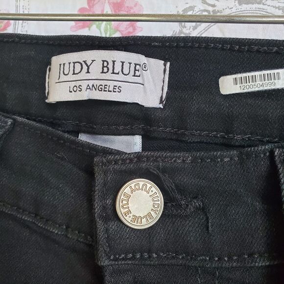 Judy Blue Jeans Womens 7/28 Black Flare Stretch Dark Wash Denim 28x31.5 - Picture 2 of 10